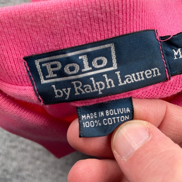 VTG Polo Ralph Lauren Polo Shirt Mens Medium Pink Custom Fit Short Sleeve Pony - Picture 8 of 9